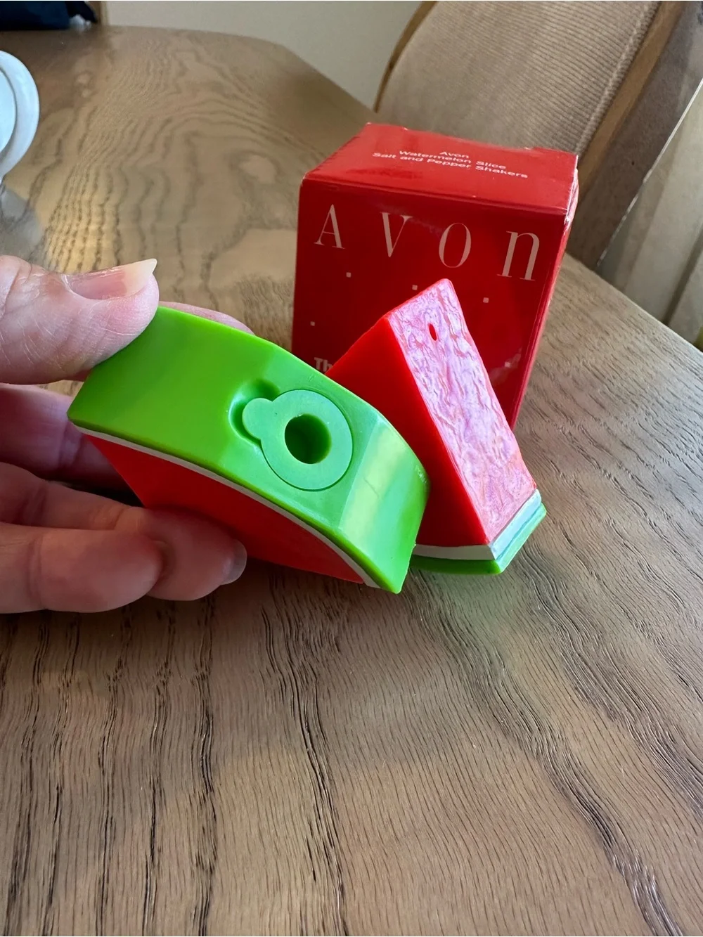 Avon Watermelon Slice Salt and Pepper Shakers - Red & Green